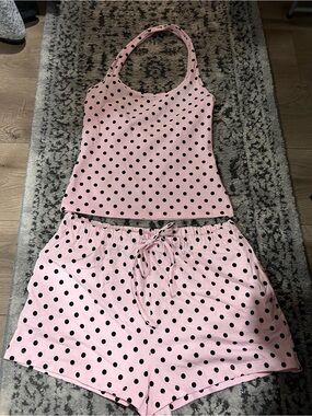 Double Zero Pink and Black Polka Dot Sleep Set
